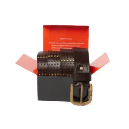 Spykar Brown Perforated Casual Leather Belt for Men-image-35