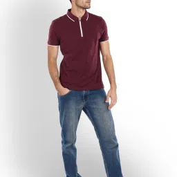 celio Celio* Bergundy Cotton Regular Fit Polo T-Shirts image 5