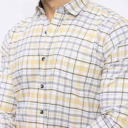 Duke White & Yellow Cotton Slim Fit Checks Shirt image 5