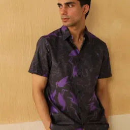 Andamen Black Cotton Slim Fit Printed Shirt-image-44