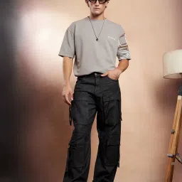 Campus Sutra Charcoal Black Baggy Utility Denim Jeans image 5