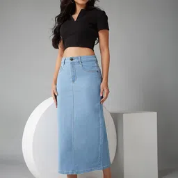 DOLCE CRUDO High-Rise Straight Back-Slit Midi Skirt image 2