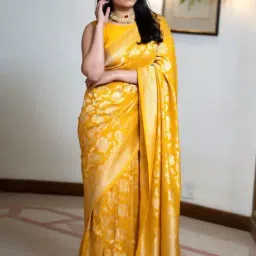 Satrani Yellow Silk Woven Saree With Unstitched Blouse-image-85