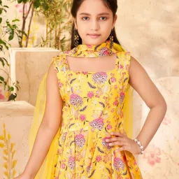 Aarika Kids Yellow Cotton Printed Kurti, Salwar & Dupatta image 5