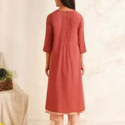 Jaypore Coral Red Hand Embroidered Flare Fit Kurta image 2