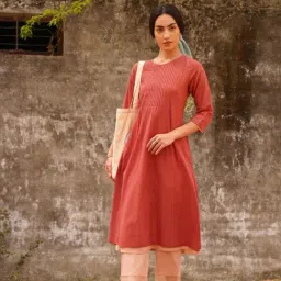 Jaypore Coral Red Hand Embroidered Flare Fit Kurta image 4