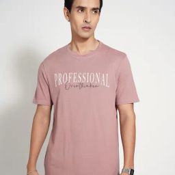 People By Pantaloons Dusty Pink Cotton Slim Fit Printed T-Shirt-picture-3