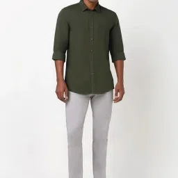 Peter England Casuals Olive Slim Fit Texture Shirt image 5