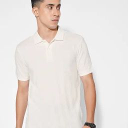 People By Pantaloons Snow White Cotton Slim Fit Striped Polo T-Shirt-picture-16