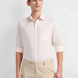 Arrow Beige Cotton Regular Fit Texture Shirt image 4