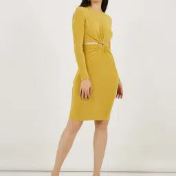 Styli Mustard Plain Bodycon Dress-picture-25