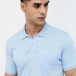 Code By Lifestyle Blue Regular Fit Texture Polo T-Shirt image 5