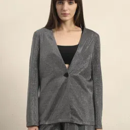 Vero Moda Grey Woven Design Regular Fit Metallic Blazer-image-26