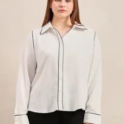 Vero Moda Curve White Alex Contrast Piping Regular Fit Shirt-image-43