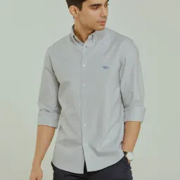 ANDAMEN Light Grey Slim Fit Cotton Shirt-picture-14