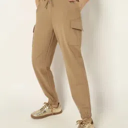 R&B Beige Viscose High Rise Joggers image 5