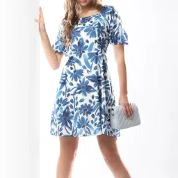 Vero Moda Blue & White Floral Print A Line Dress-picture-30