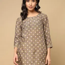 Fabindia Grey Rayon Blend Hand Block Print Slim Fit Short Kurta-picture-23