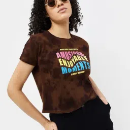 Ginger by Lifestyle Brown Cotton Graphic Print T-Shirt-image-38