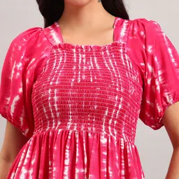 Raiyani Enterprise Tie and Dye Dyed Square Neck Puff Sleeves Fit and Flare Maxi Dresses image 2