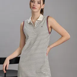 Tommy Hilfiger Monochrome Striped Polo Collar T-Shirt Dress-picture-28