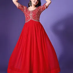 YOYO Fashion Women Floral Embroidered Fit And Flare Maxi Ethnic Dresses-image-5