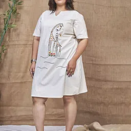 Curvy Lane Women Plus Size Cotton T-shirt Dress With Embroidered Detailed image 1