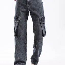 HERE&NOW Men Cargo Mid-Rise Baggy Jeans-picture-39