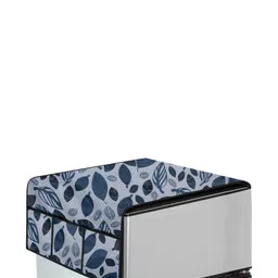 The Furnishing Tree Grey Leaf Printed Plastic Refrigerator Cover image 2