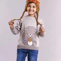 Babyhug Full Sleeves Sweater Squirrel Design - Light Grey-picture-31