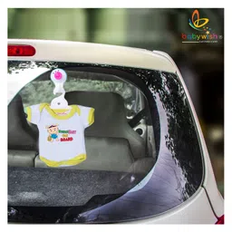 babywish Baby on Board Car Decals Cloth Safety Sign Board with Hanger & Large Vacuum Suction Cups Wonder Baby On Board Print - Yellow-picture-17
