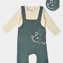 Mi Arcus  Cotton Full Sleeves Baby Rhino Print Dungaree & Solid T-Shirt Set Blue & Cream-picture-40