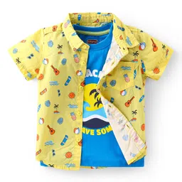 Babyhug Cotton Woven Half Sleeves Shirt with T-Shirt Beach Theme Print - Yellow & Blue image 1