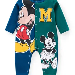 Babyhug Disney Interlock Knit Full Sleeves Sleepsuit With Mickey Mouse Graphic - Navy Blue & Green-picture-25