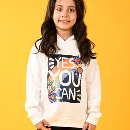 Anthrilo Fleece Full Sleeves Yes You Can Text Printed Warm Hoodie - White-picture-18