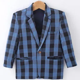 Rikidoos Full Sleeves Checked Blazer - Blue & Black-image-14
