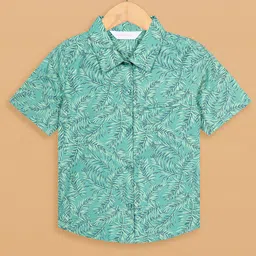 Budding Bees Cotton Woven Half Sleeves Tropical Theme Printed Shirt - Blue-picture-22