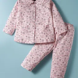 Evimo Single Jersey Full Sleeves Co-ords Night Suit With Floral Print - Pink-picture-14
