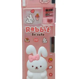 QIPS Rabbit 3D Plastic Pencil Box Double-Sided with Built-In Sharpeners Pink-picture-13