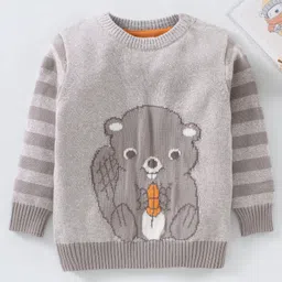 Babyhug Full Sleeves Sweater Squirrel Design - Light Grey image 2