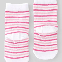 Cute Walk By Babyhug Non Terry Knit Anti-Bacterial Ankle Length Socks Stripes & Apple Design Pack Of 3 - Pink & White image 3