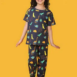 YK Girls Conversational Dinosaur Printed Round Neck Pure Cotton Night suit-image-46