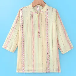 Babyhug Woven Full Sleeves Sequin Embroidered Kurta Pyjama Set - Lime image 4