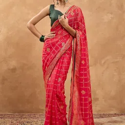 Saree mall Ethnic Motifs Woven Design Zari Pure Chiffon Bandhani Sarees-image-70