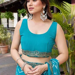 HERE&NOW Leheriya Printed Embroidered Pure Georgette Saree image 4