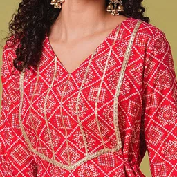 DIVASTRI Bandhani Printed V-Neck Gotta Patti A-Line Kurta With Palazzos image 5