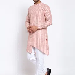 KLOTTHE Men Red & White Striped Straight Kurta & Pyjamas image 4