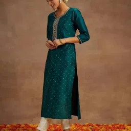 Libas Teal Blue Embroidered Straight Kurta image 5