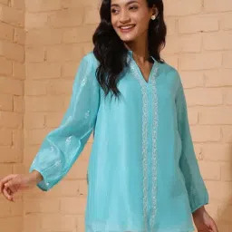 Fabindia Blue Embroidered Tunic With Slip-image-69