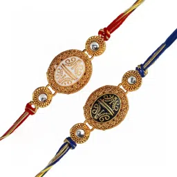eCraftIndia Set of 2 Red & Blue Kundan Rakhis with Sibling Agreement & Roli Chawal Pack image 5